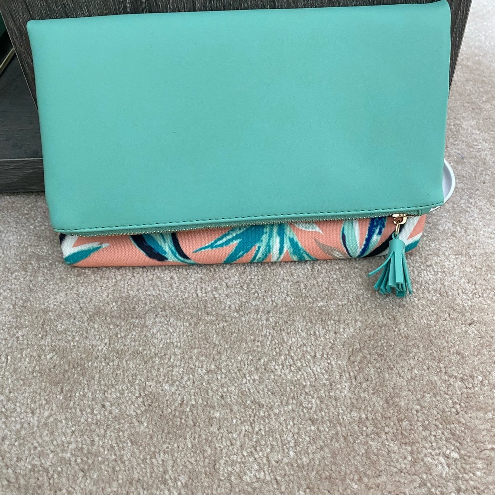 Stylish Mint and Coral Floral Foldover Clutch